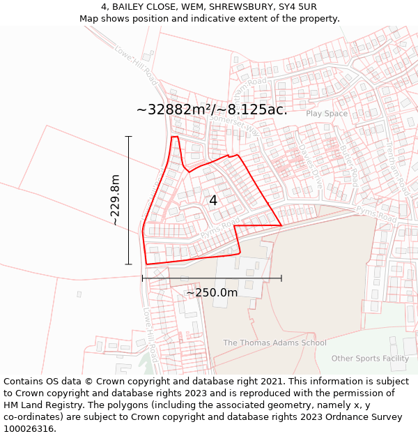 4, BAILEY CLOSE, WEM, SHREWSBURY, SY4 5UR: Plot and title map