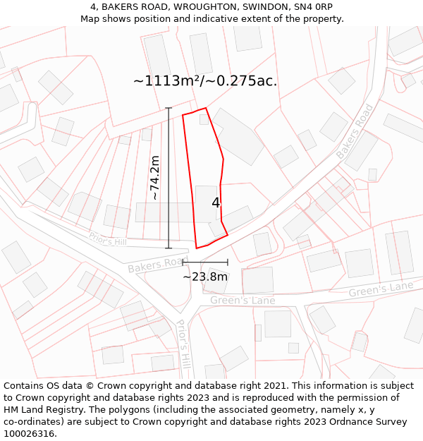 4, BAKERS ROAD, WROUGHTON, SWINDON, SN4 0RP: Plot and title map