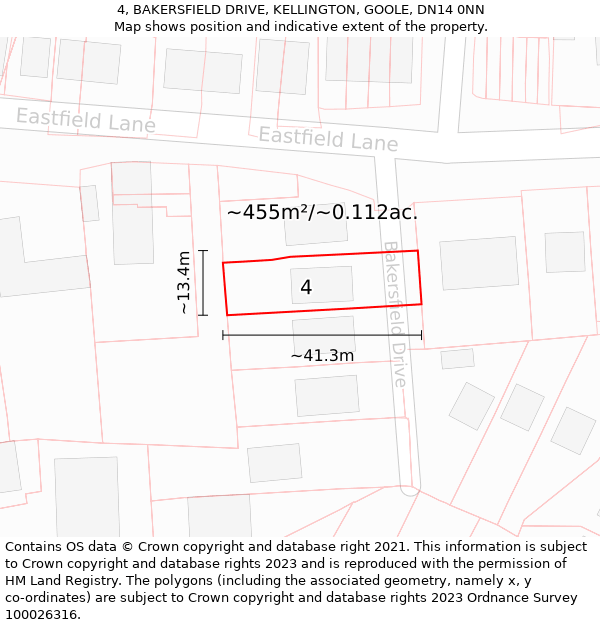 4, BAKERSFIELD DRIVE, KELLINGTON, GOOLE, DN14 0NN: Plot and title map