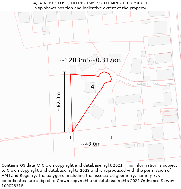 4, BAKERY CLOSE, TILLINGHAM, SOUTHMINSTER, CM0 7TT: Plot and title map