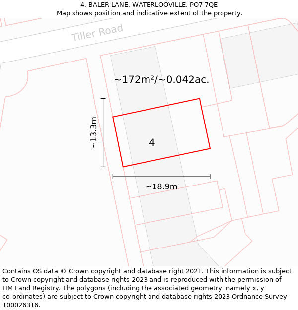 4, BALER LANE, WATERLOOVILLE, PO7 7QE: Plot and title map