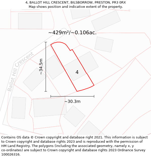 4, BALLOT HILL CRESCENT, BILSBORROW, PRESTON, PR3 0RX: Plot and title map