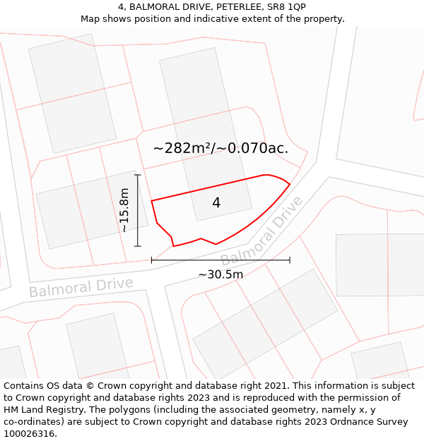 4, BALMORAL DRIVE, PETERLEE, SR8 1QP: Plot and title map