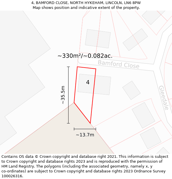 4, BAMFORD CLOSE, NORTH HYKEHAM, LINCOLN, LN6 8PW: Plot and title map