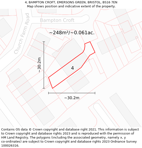 4, BAMPTON CROFT, EMERSONS GREEN, BRISTOL, BS16 7EN: Plot and title map