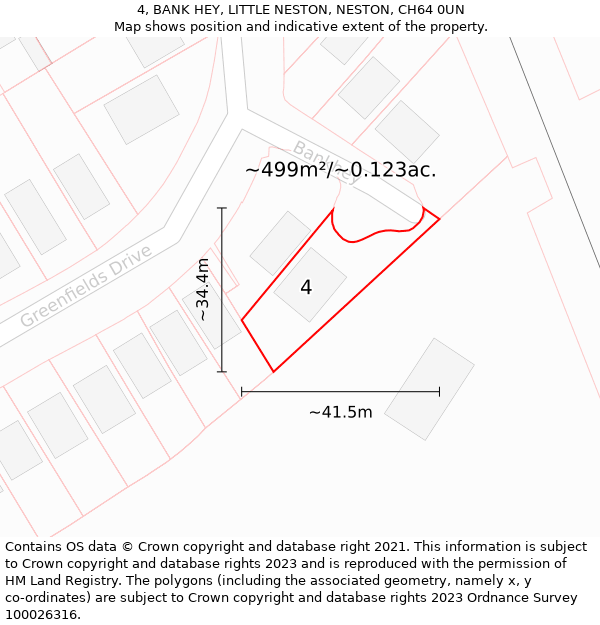 4, BANK HEY, LITTLE NESTON, NESTON, CH64 0UN: Plot and title map