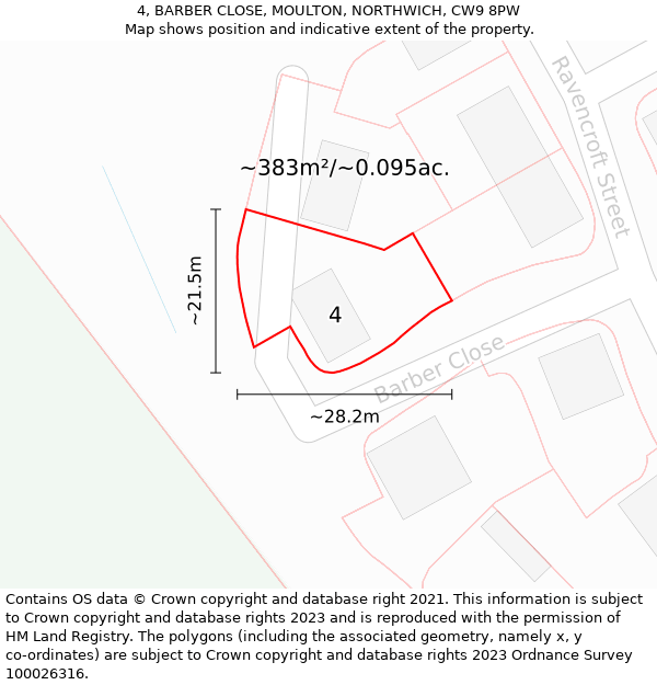 4, BARBER CLOSE, MOULTON, NORTHWICH, CW9 8PW: Plot and title map