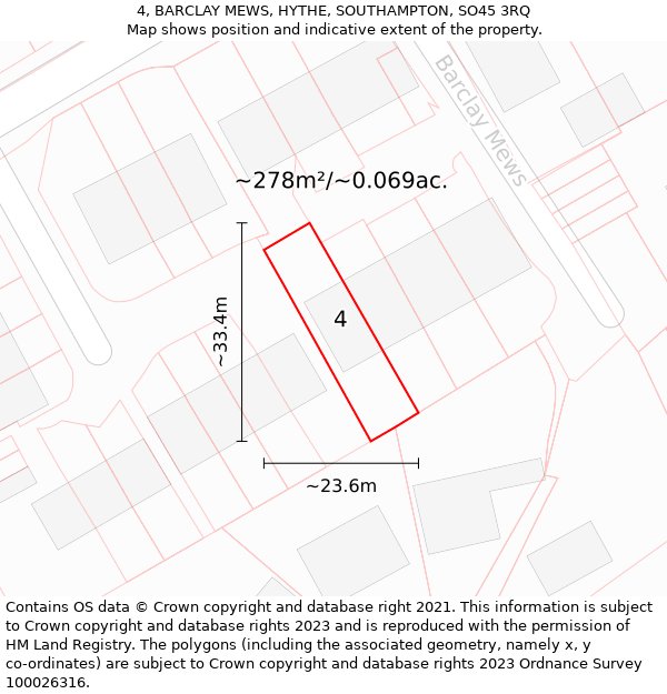 4, BARCLAY MEWS, HYTHE, SOUTHAMPTON, SO45 3RQ: Plot and title map