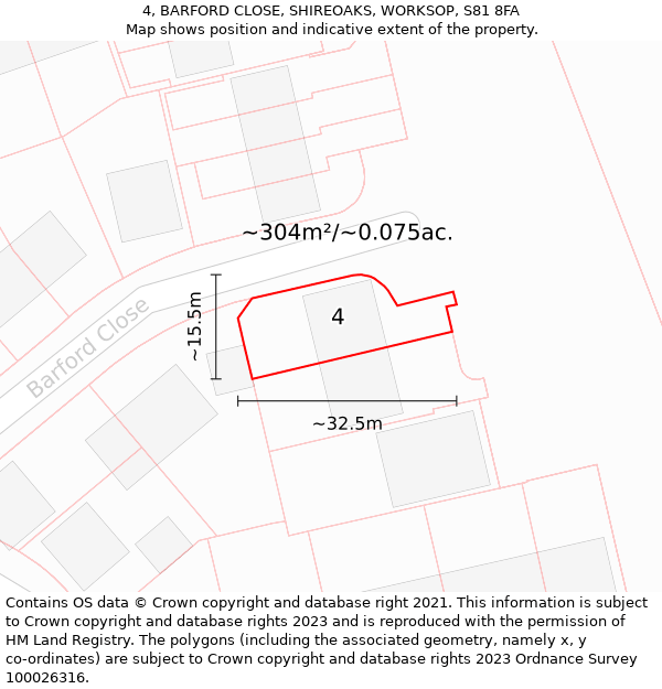 4, BARFORD CLOSE, SHIREOAKS, WORKSOP, S81 8FA: Plot and title map