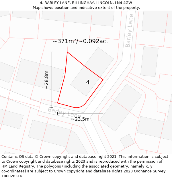 4, BARLEY LANE, BILLINGHAY, LINCOLN, LN4 4GW: Plot and title map