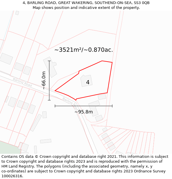 4, BARLING ROAD, GREAT WAKERING, SOUTHEND-ON-SEA, SS3 0QB: Plot and title map