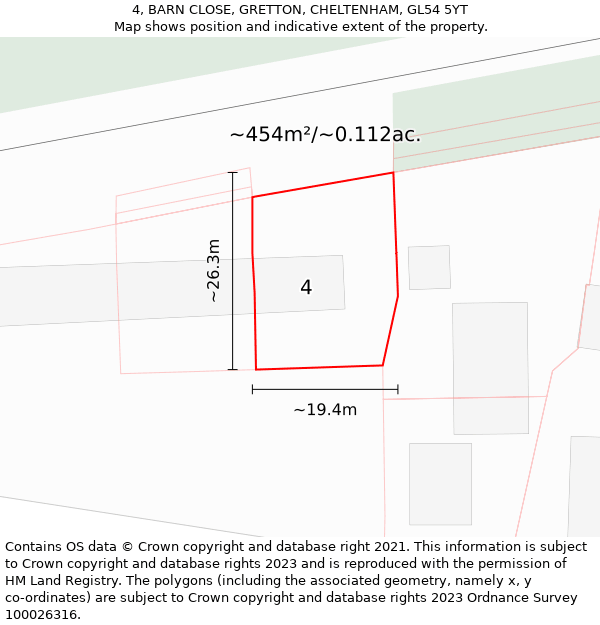 4, BARN CLOSE, GRETTON, CHELTENHAM, GL54 5YT: Plot and title map