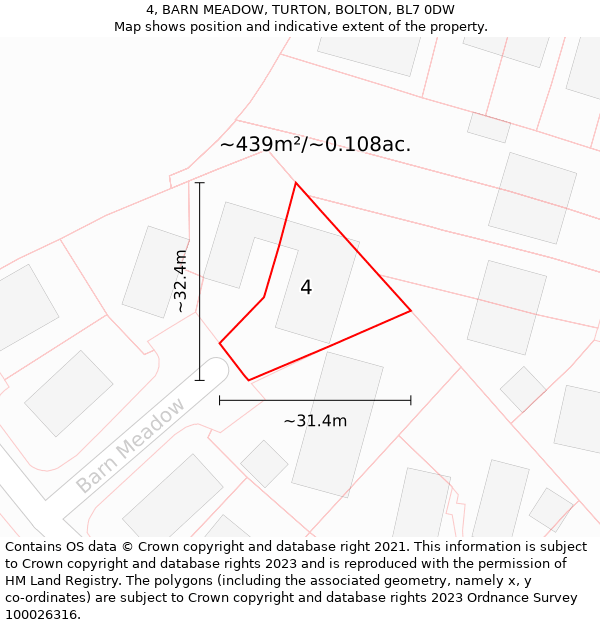 4, BARN MEADOW, TURTON, BOLTON, BL7 0DW: Plot and title map