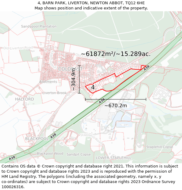 4, BARN PARK, LIVERTON, NEWTON ABBOT, TQ12 6HE: Plot and title map