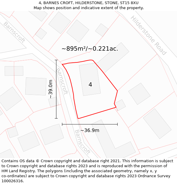 4, BARNES CROFT, HILDERSTONE, STONE, ST15 8XU: Plot and title map