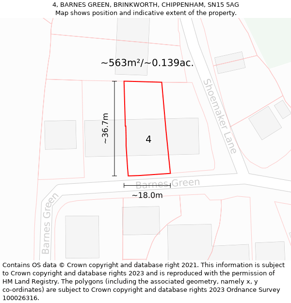 4, BARNES GREEN, BRINKWORTH, CHIPPENHAM, SN15 5AG: Plot and title map