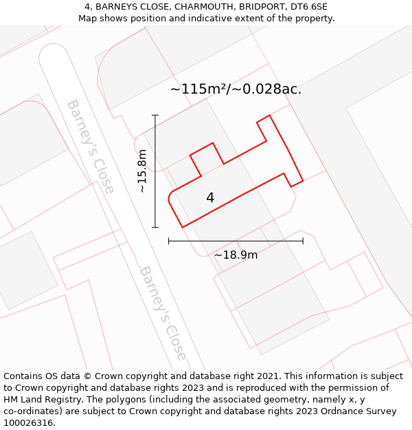 4, BARNEYS CLOSE, CHARMOUTH, BRIDPORT, DT6 6SE: Plot and title map