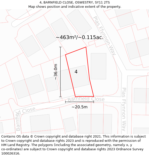 4, BARNFIELD CLOSE, OSWESTRY, SY11 2TS: Plot and title map