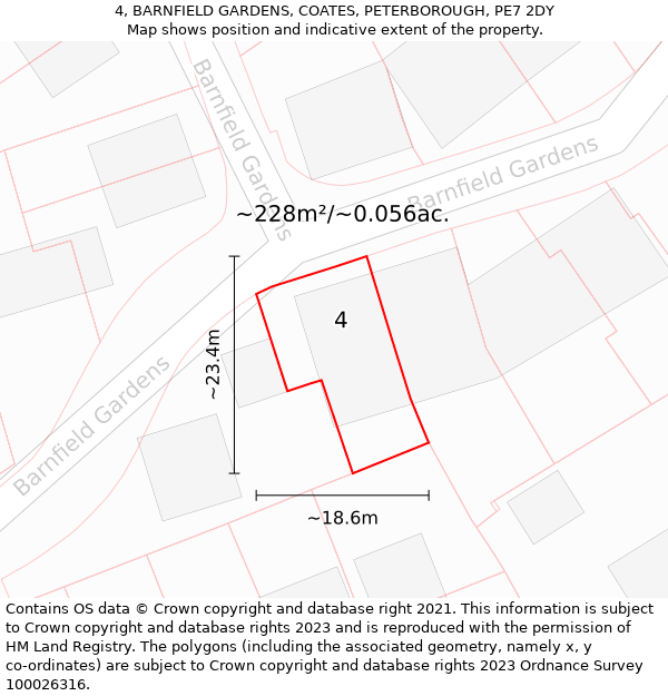 4, BARNFIELD GARDENS, COATES, PETERBOROUGH, PE7 2DY: Plot and title map