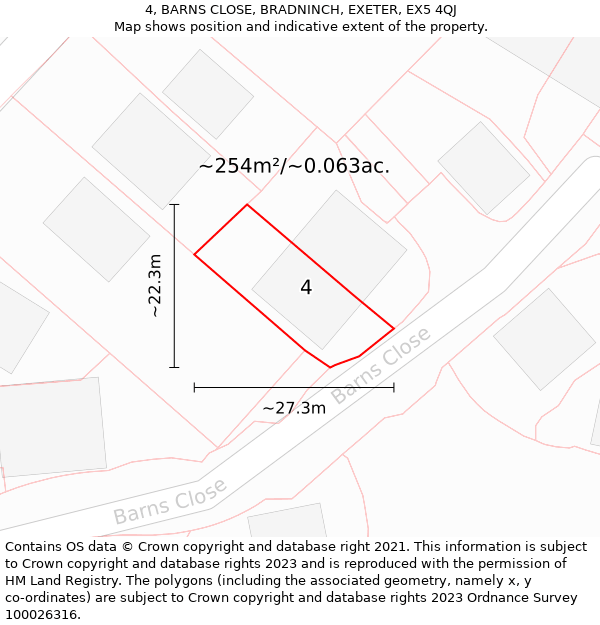 4, BARNS CLOSE, BRADNINCH, EXETER, EX5 4QJ: Plot and title map