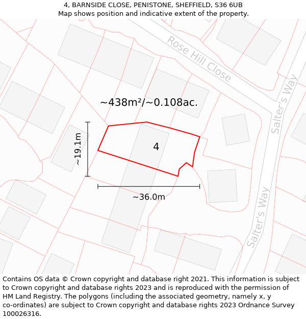 4, BARNSIDE CLOSE, PENISTONE, SHEFFIELD, S36 6UB: Plot and title map