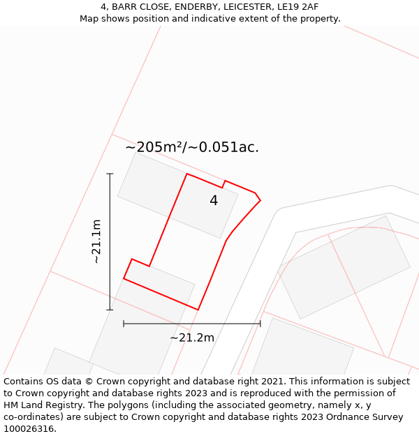 4, BARR CLOSE, ENDERBY, LEICESTER, LE19 2AF: Plot and title map