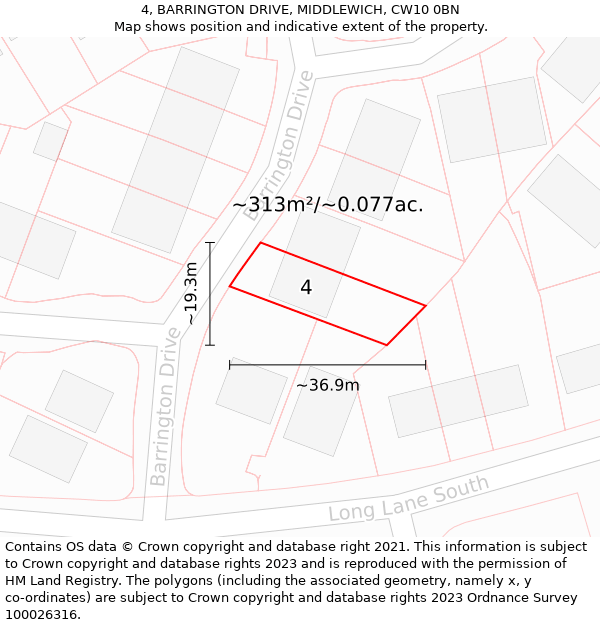 4, BARRINGTON DRIVE, MIDDLEWICH, CW10 0BN: Plot and title map