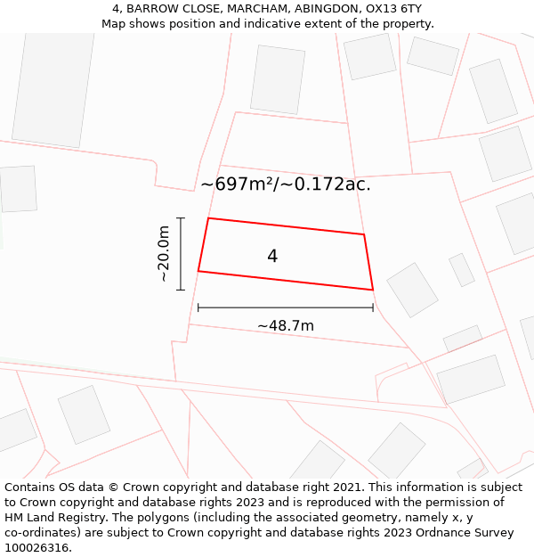 4, BARROW CLOSE, MARCHAM, ABINGDON, OX13 6TY: Plot and title map