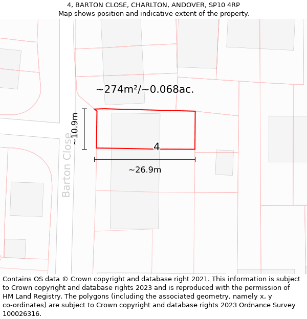 4, BARTON CLOSE, CHARLTON, ANDOVER, SP10 4RP: Plot and title map