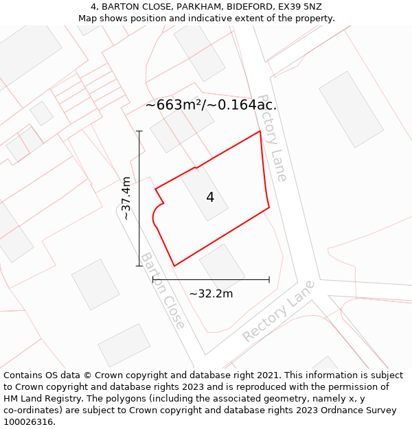 4, BARTON CLOSE, PARKHAM, BIDEFORD, EX39 5NZ: Plot and title map