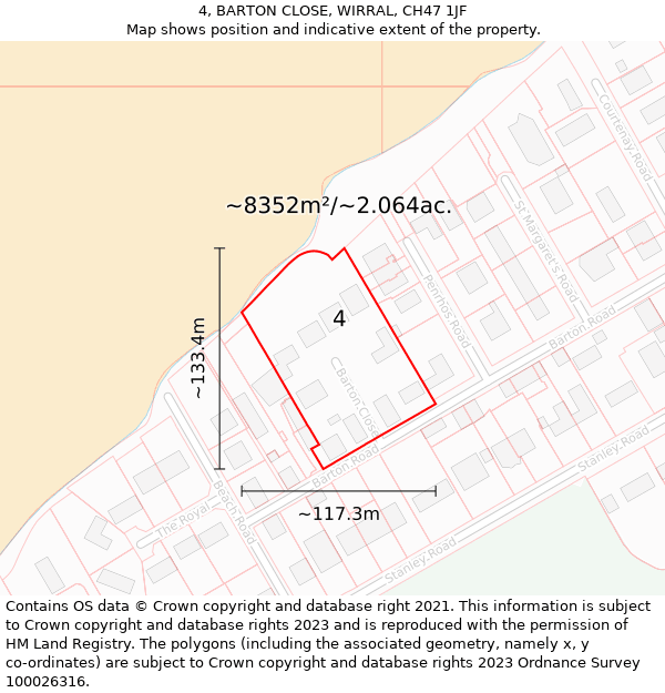 4, BARTON CLOSE, WIRRAL, CH47 1JF: Plot and title map