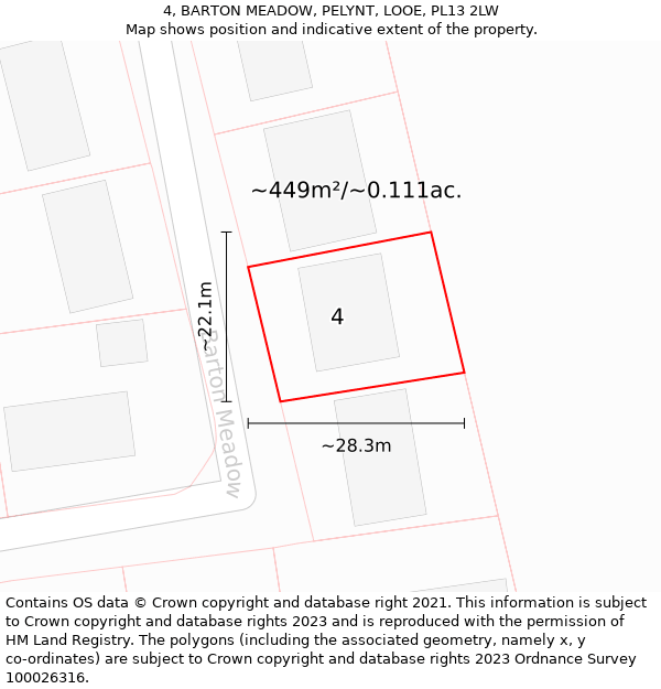 4, BARTON MEADOW, PELYNT, LOOE, PL13 2LW: Plot and title map