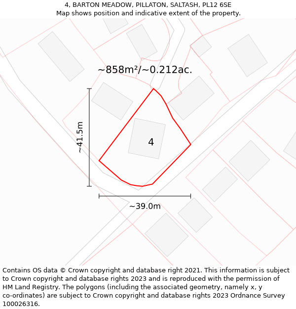 4, BARTON MEADOW, PILLATON, SALTASH, PL12 6SE: Plot and title map