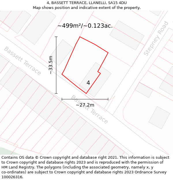 4, BASSETT TERRACE, LLANELLI, SA15 4DU: Plot and title map