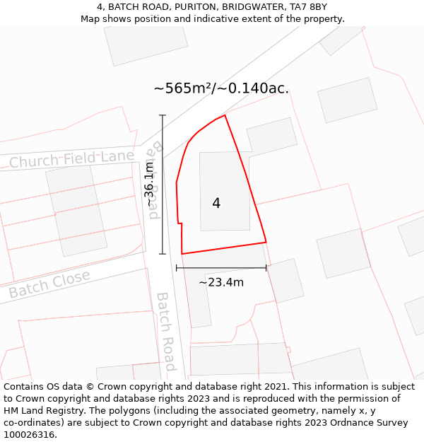 4, BATCH ROAD, PURITON, BRIDGWATER, TA7 8BY: Plot and title map