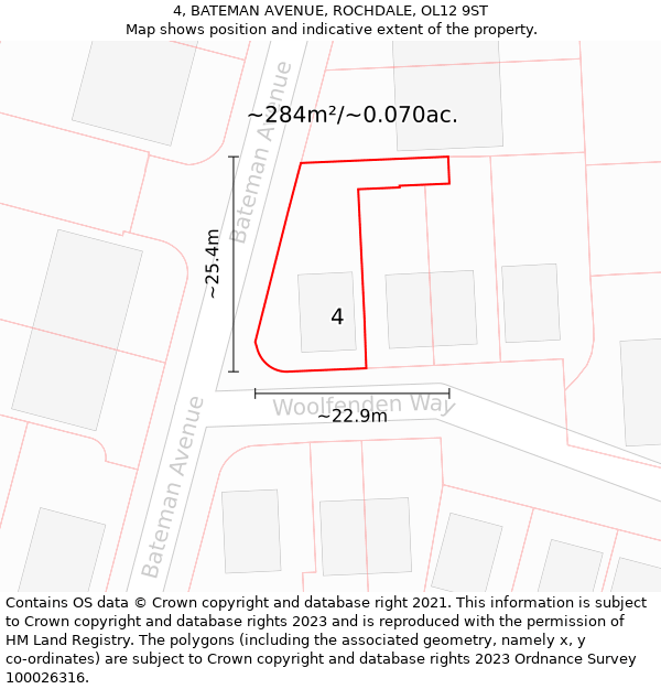 4, BATEMAN AVENUE, ROCHDALE, OL12 9ST: Plot and title map