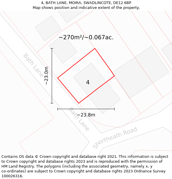 4, BATH LANE, MOIRA, SWADLINCOTE, DE12 6BP: Plot and title map