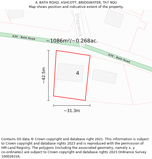 4, BATH ROAD, ASHCOTT, BRIDGWATER, TA7 9QU: Plot and title map