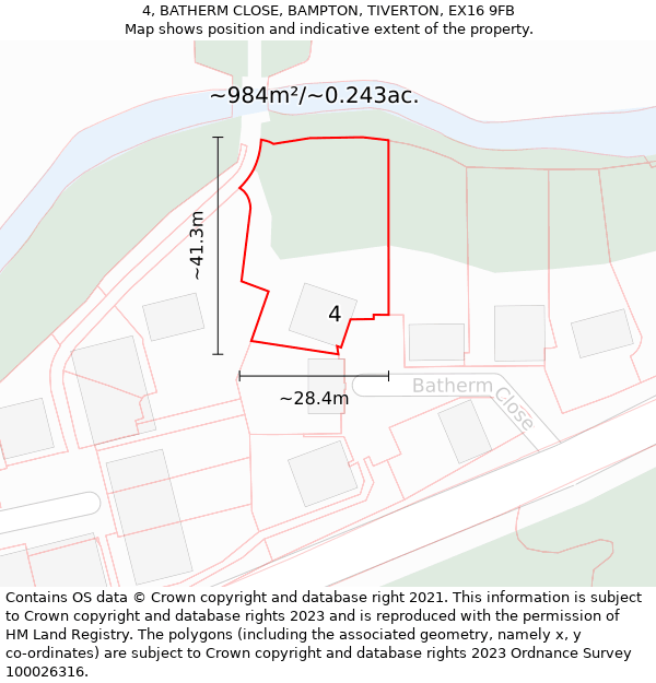 4, BATHERM CLOSE, BAMPTON, TIVERTON, EX16 9FB: Plot and title map