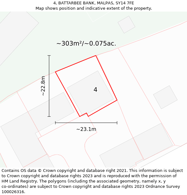 4, BATTARBEE BANK, MALPAS, SY14 7FE: Plot and title map