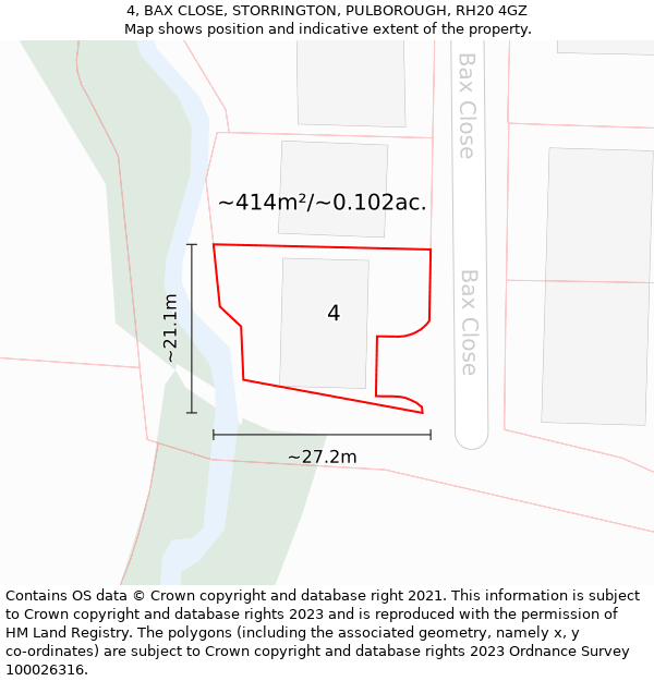 4, BAX CLOSE, STORRINGTON, PULBOROUGH, RH20 4GZ: Plot and title map