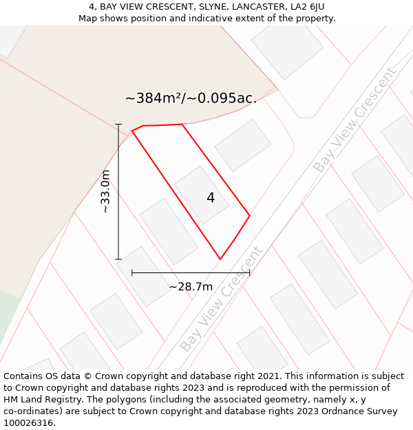 4, BAY VIEW CRESCENT, SLYNE, LANCASTER, LA2 6JU: Plot and title map