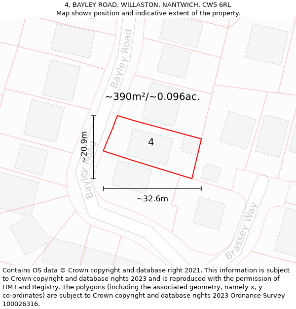 4, BAYLEY ROAD, WILLASTON, NANTWICH, CW5 6RL: Plot and title map