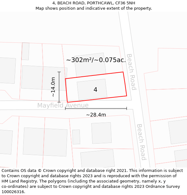 4, BEACH ROAD, PORTHCAWL, CF36 5NH: Plot and title map