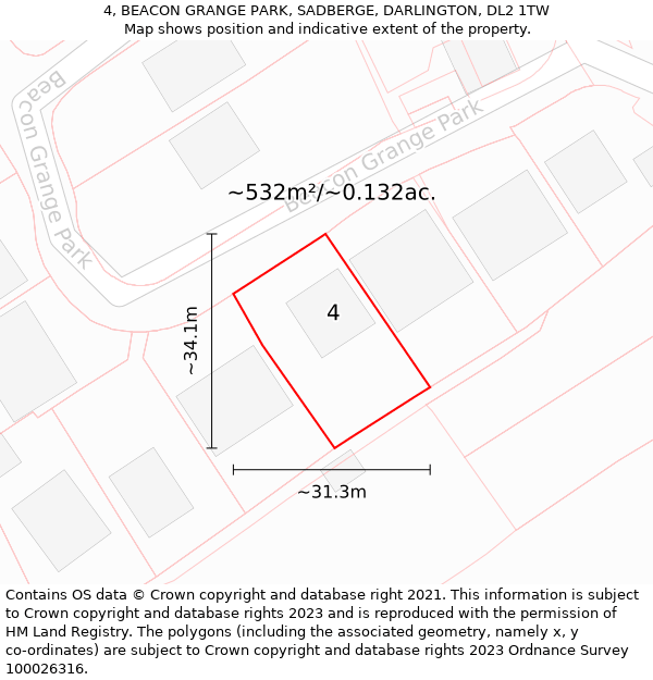 4, BEACON GRANGE PARK, SADBERGE, DARLINGTON, DL2 1TW: Plot and title map