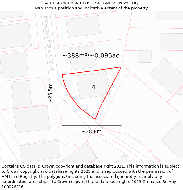 4, BEACON PARK CLOSE, SKEGNESS, PE25 1HQ: Plot and title map