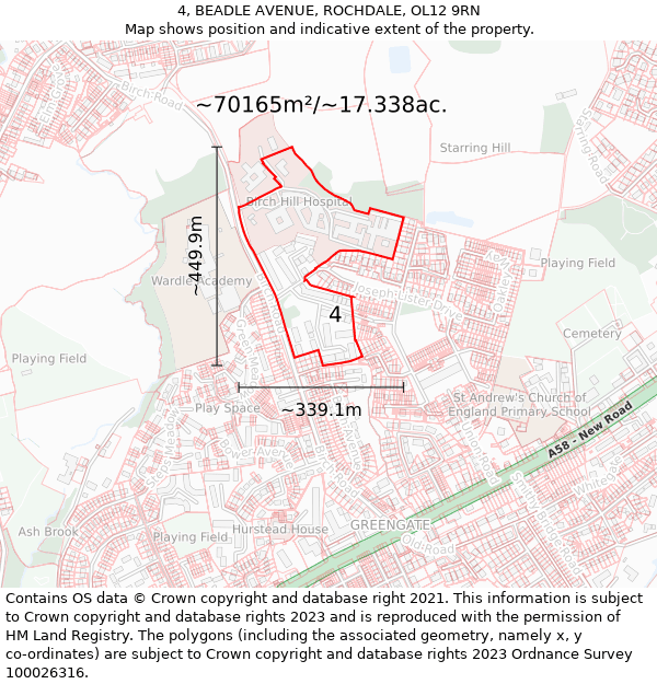 4, BEADLE AVENUE, ROCHDALE, OL12 9RN: Plot and title map