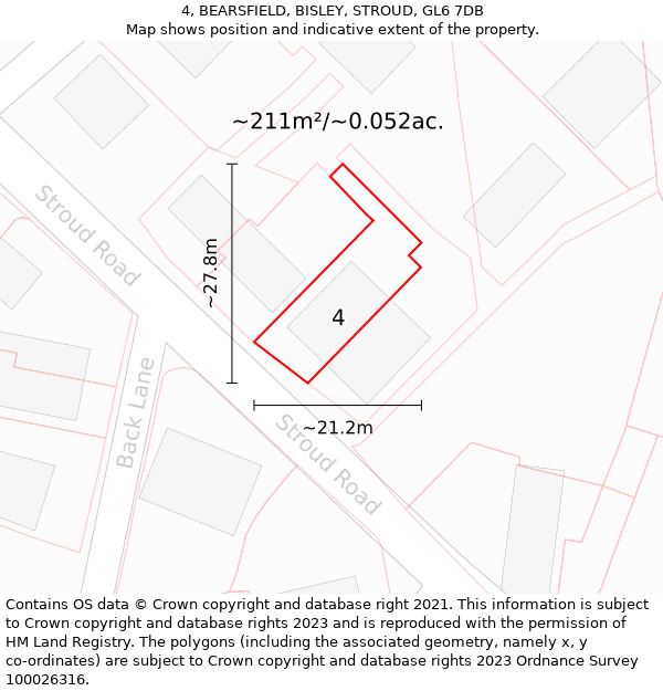 4, BEARSFIELD, BISLEY, STROUD, GL6 7DB: Plot and title map