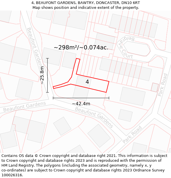 4, BEAUFONT GARDENS, BAWTRY, DONCASTER, DN10 6RT: Plot and title map
