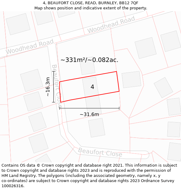 4, BEAUFORT CLOSE, READ, BURNLEY, BB12 7QF: Plot and title map